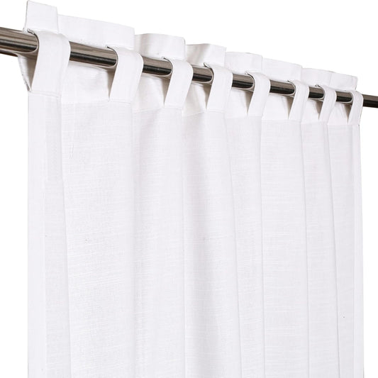 Ramanta Home 100% Cotton Light Filtering Curtains 50x72 Inch - Set of 2, White Curtain for Living Room, Bedroom, Farmhouse Cotton Textured Slub Fabric Semi Sheer Back Tab Window Linen Panels - White
