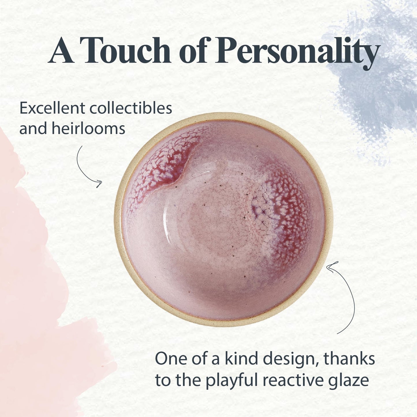 Portmeirion Minerals 4.5-Inch Small Bowl, Rose Quartz - Stoneware Made from Recycled Clay, Handmade in Portugal, Reactive Glaze for a Unique Look, Microwave & Dishwasher Safe - Decorative Modern Bowl