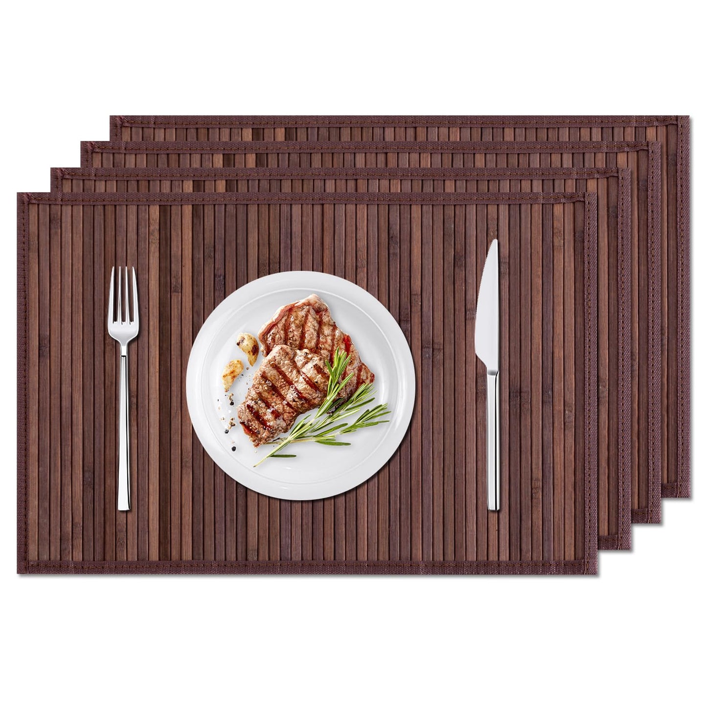 BMBOEUII Bamboo Placemats Set of 4, Dining Table Placemats Heat-Resistant, Durable and Sturdy, Wooden Square Placemats for Kitchen, Table Protection, Dining Room (4pc)