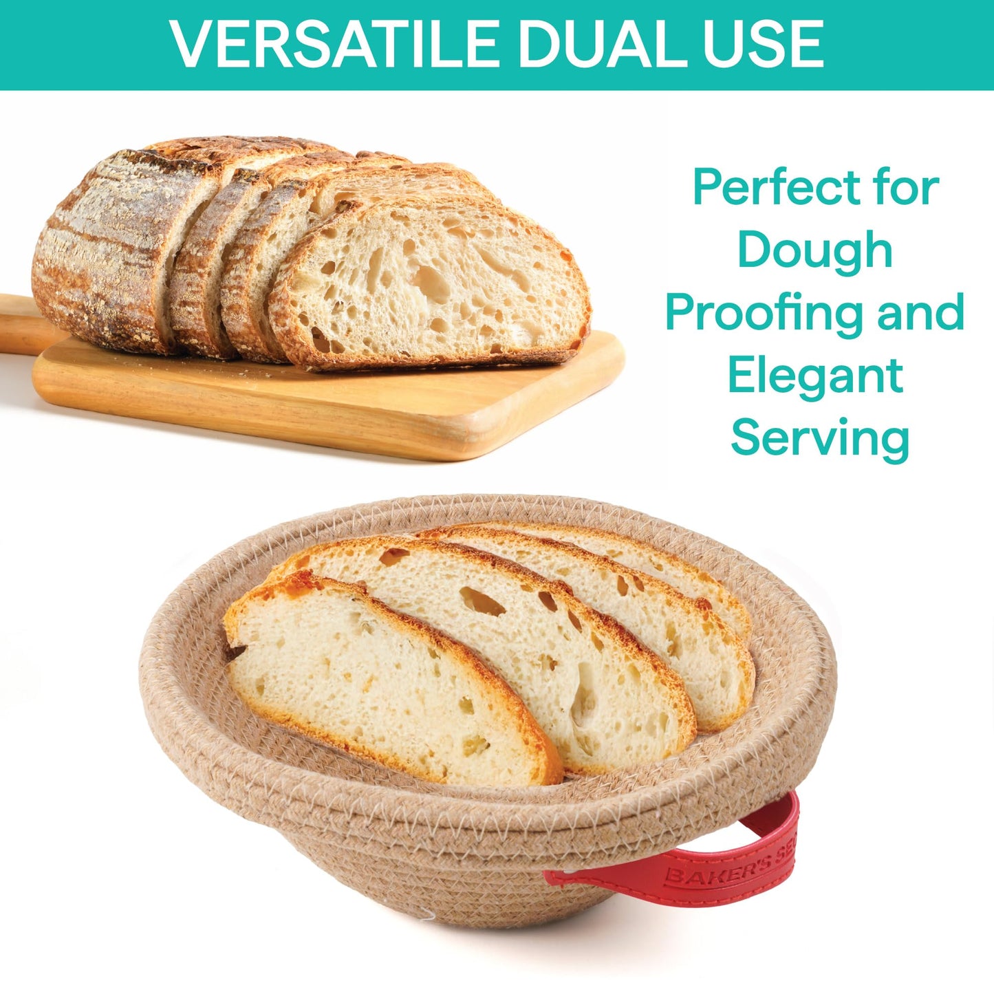 Baker's Secret Cotton Rope Banneton Bread Proofing Basket Set, Oval & Round Bread Baskets with Liners & Covers for Artisan Bread Baking, Sourdough Bread Baking Supplies