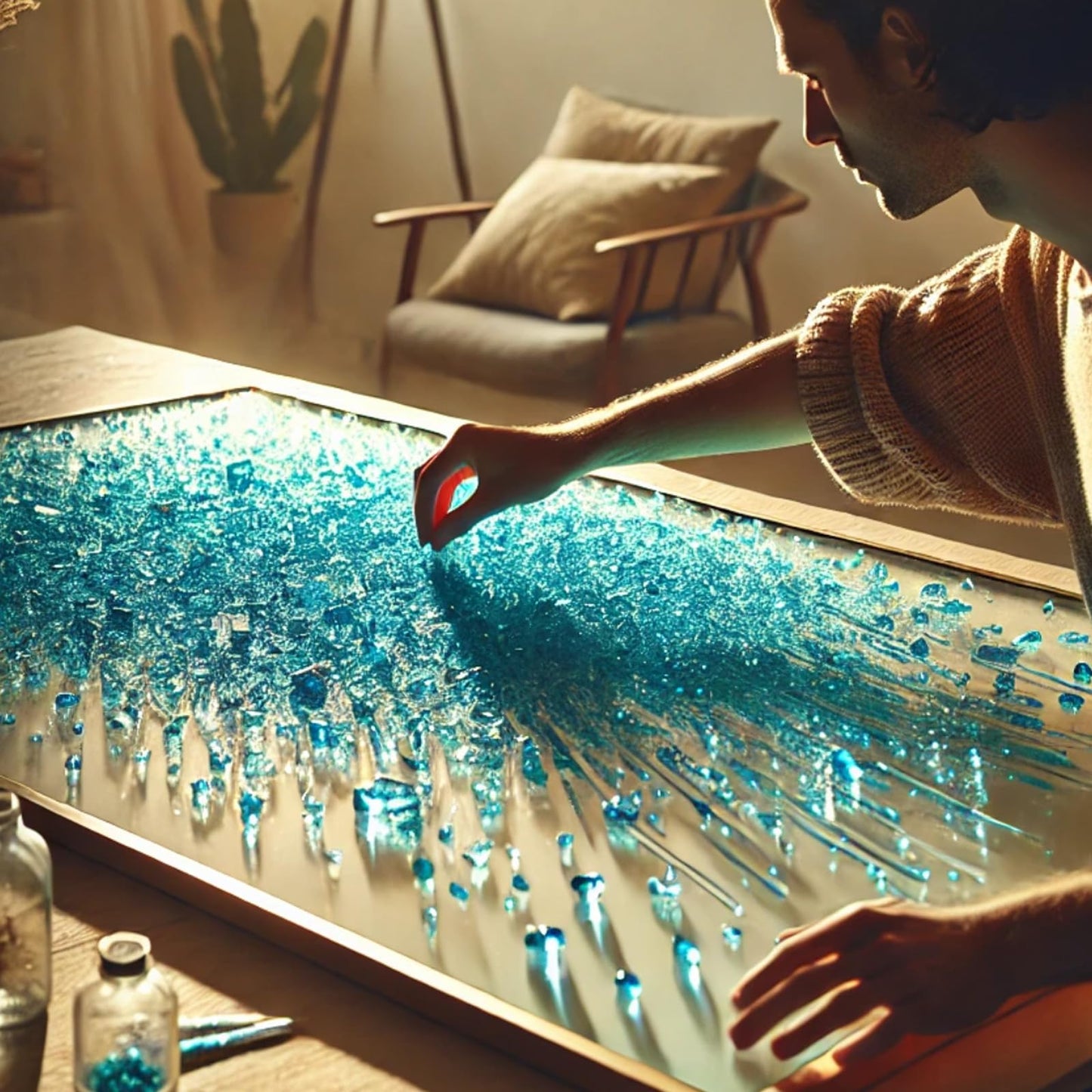 Crushed Glass for Resin Art, DIY Crafts, and Home Decor - 0.9LB Turquoise Broken Glass Pieces 3-6mm, for Vase Fillers, Tabletop Fire Pit, and Aquarium Rocks
