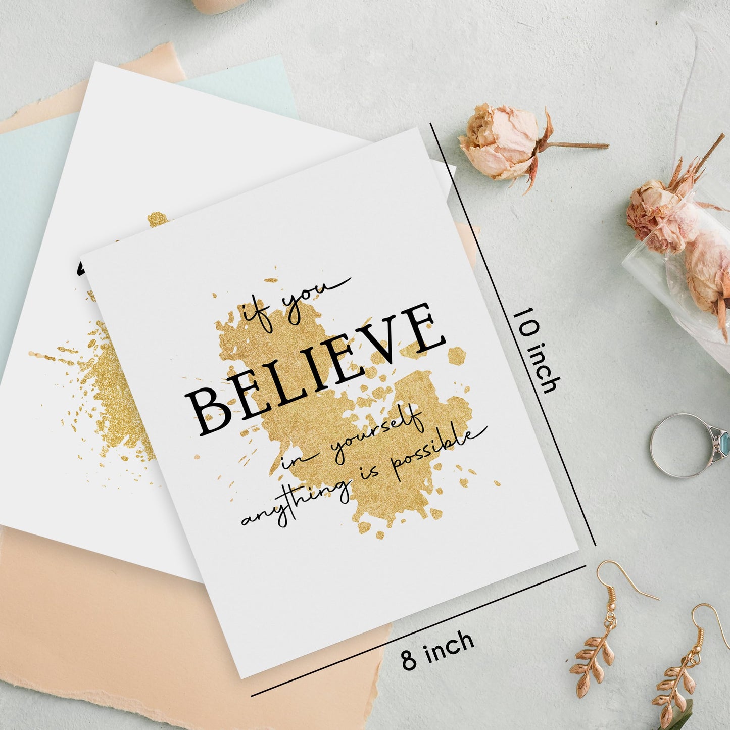 HRQKO Office Gold Inspirational Wall Art Poster Prints Set of 4, Motivational Wall Art, Modern Gold Artwork Prints Posters Wall Decor, Affirmations Prints for Office Women Men 8”x10” Unframed