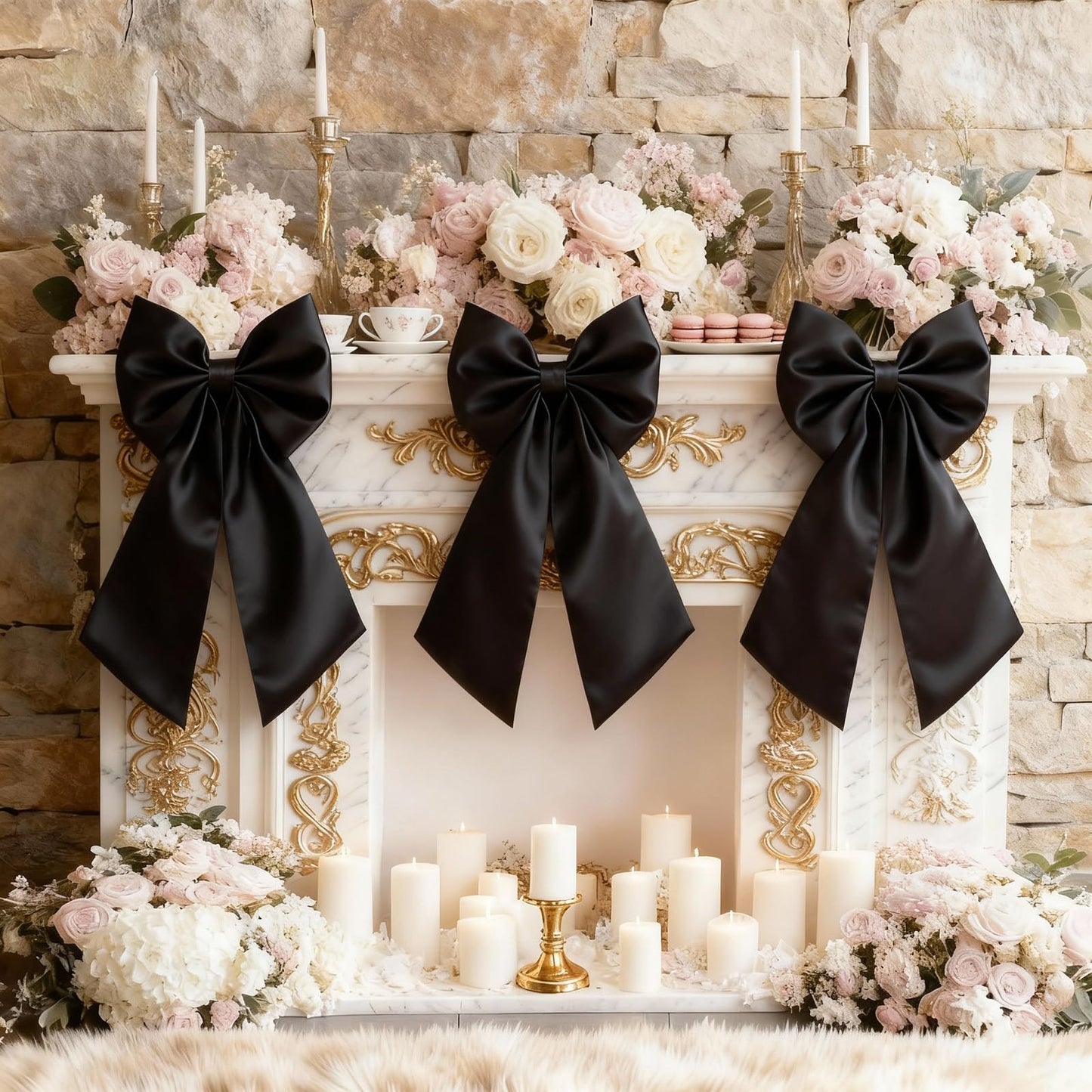 Froova Black Bows Decor 22×11 Inch Big Black Bows Decoration Background for Crib Christmas Tree Topper Bachelorette Coquette Baby Bridal Shower Wedding Xmas Valentine's Day Bows for Car (3 Pack)