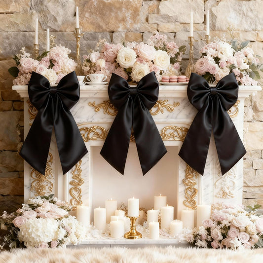 Froova Black Bows Decor 22×11 Inch Big Black Bows Decoration Background for Crib Christmas Tree Topper Bachelorette Coquette Baby Bridal Shower Wedding Xmas Valentine's Day Bows for Car (3 Pack)