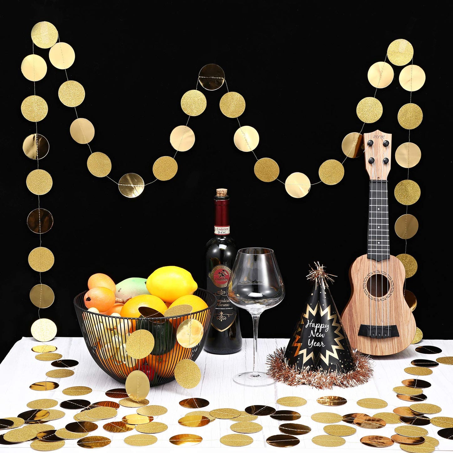 Syhood 10 Pcs Party Decorations Paper Dot Circle Garlands Glitter Streamers Hanging Banner Decor for Graduation Baby Shower Wedding Birthday Backdrop Supplies (Gold)