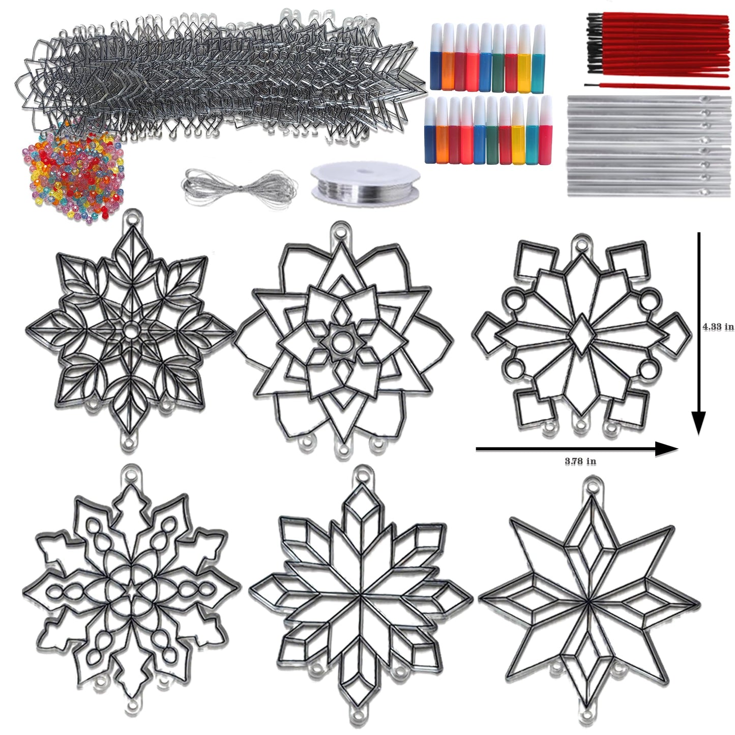 Ayhuhra 30 Sets Winter Snowflake Wind Chime Suncatchers Craft Kits DIY Window Paint Art Kit Christmas Snowflake Craft for Classroom Winter Christmas Holiday Seasonal Activities Art Project