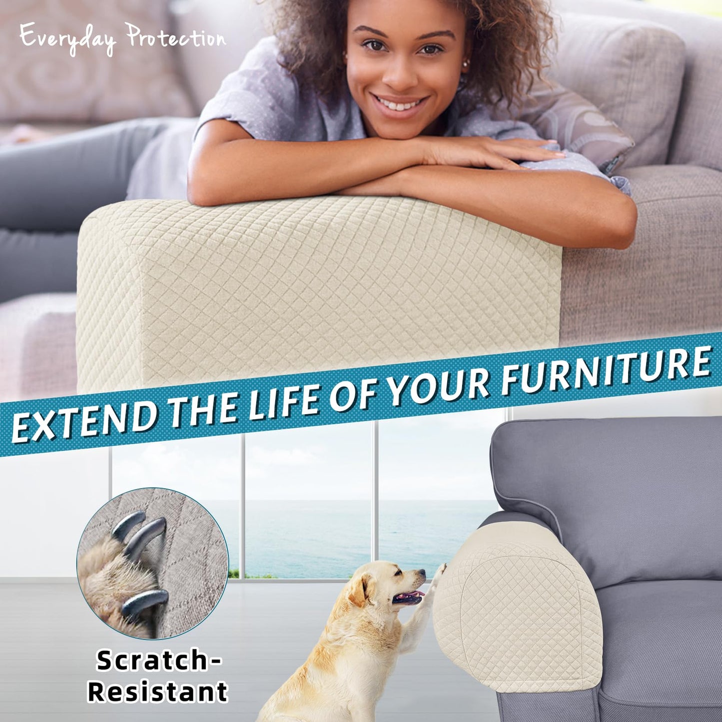Roytub Couch Arm Covers, Breathable Armrest Cover for Sofa, Armchair, Loveseat, Scratch-Resistant Recliner Arm Covers Protect and Decorate Your Sofa(Medium, Beige, 2PCS)