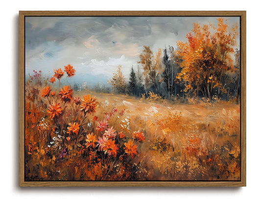 KISSFOX Framed Wall Art Decor Vintage Landscape Pictures Wall Decor Fall Leaves Forest Scenery Canvas Art Farmhouse Countryside Paintings Artwork For Bedroom Kitchen Living Room