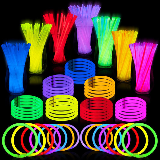 JOYIN 144 Pcs 8" Glow sticks Bulk Party Favors Pack, Neon Glow in the Dark Party Supplies, Light Up Necklaces and Bracelets with Connectors, Easter, Football, Birthday Decorations