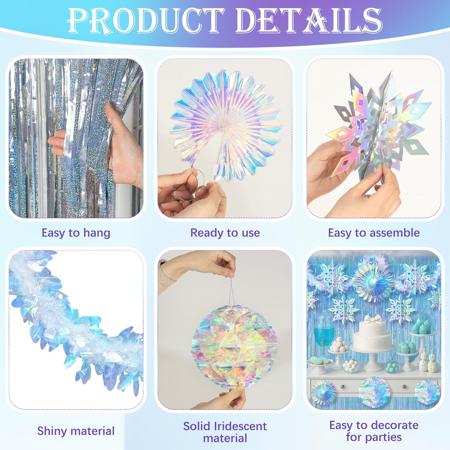 Soulchen 14 Pcs Winter Wonderland Snowflake Party Decorations Baby Shower Party Ornament with 6ft Backdrop Snowflake Hanging Honeycomb Fan and Garland for Baby Its Cold Outside Decor