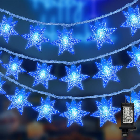 LAMPHOME Blue Star String Lights, 33ft 100 LED Clear Wire Fairy Lights with 16 Modes, Plug-in Decor for Easter Christmas Tree Bedroom Garden Wedding Birthday Party