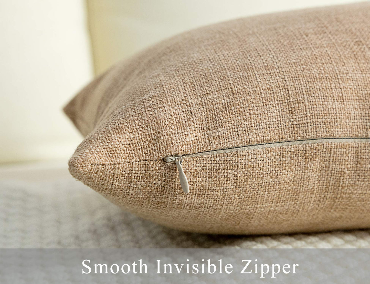 Stellhome Linen Throw Pillow Covers Square Solid Farmhouse Burlap Cushion Covers for Bed Couch Sofa Bench, 16 x 16 inch (40 cm), Natural Linen, Set of 2