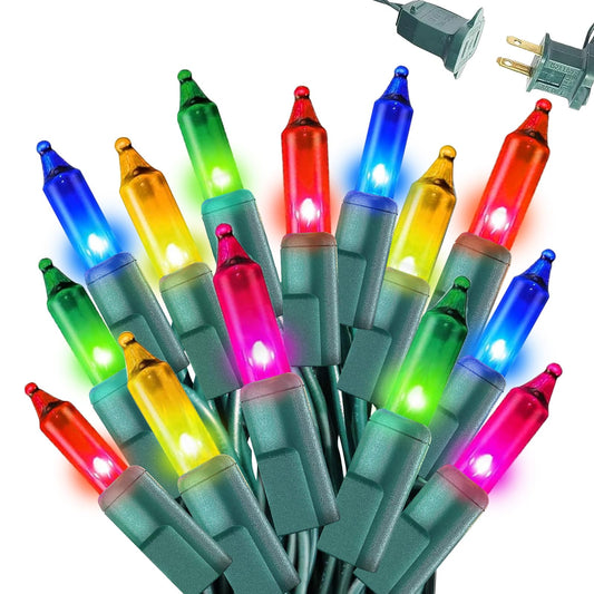 Multicolor Christmas Lights Outdoor, 50FT 200 Count Incandescent Mini Christmas Lights Green Wire, Waterproof Fairy Lights, Connectable Xmas String Lights for Christmas Tree, Garland, Wedding Decor
