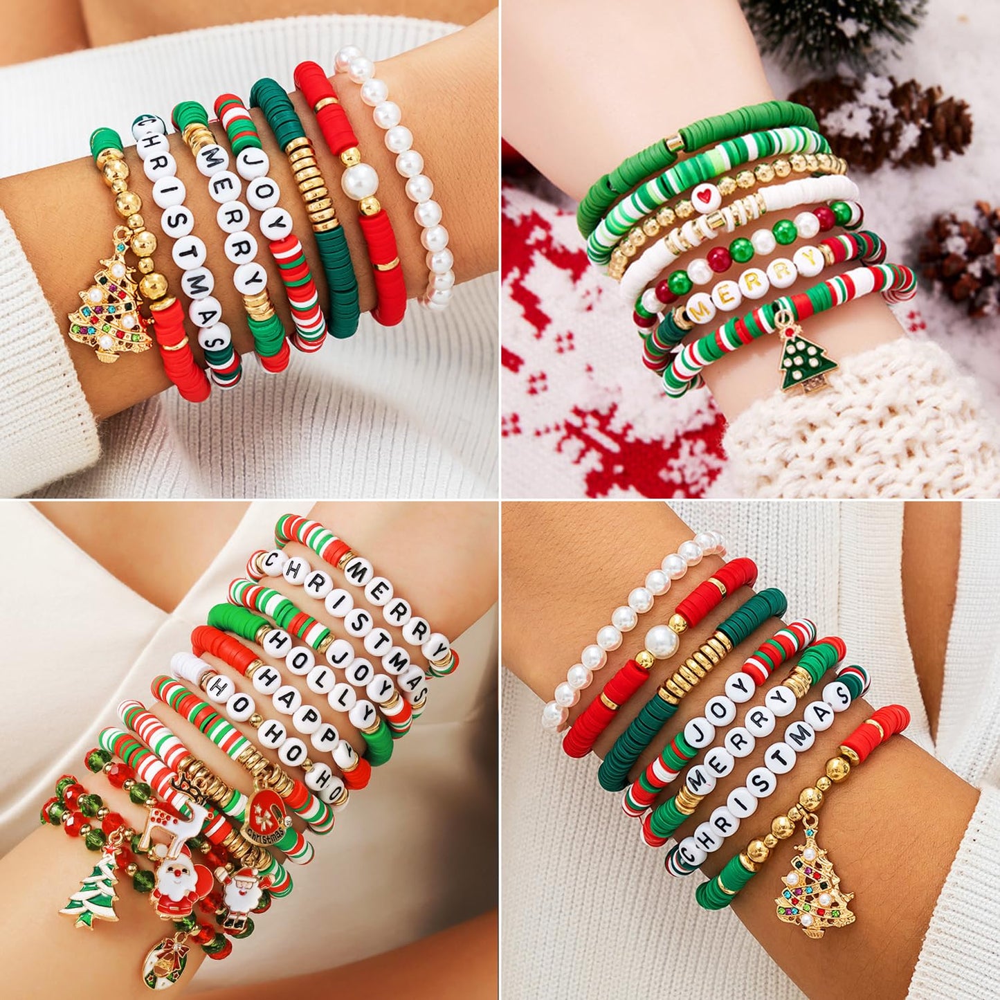 BBita 3680pcs Christmas Polymer Clay Beads Charms for Bracelets Making Kit Christmas Tree Snowman Santa Claus Snowflakes Bells Socks elk Friendship DIY Arts Crafts Gifts for Kids Girls