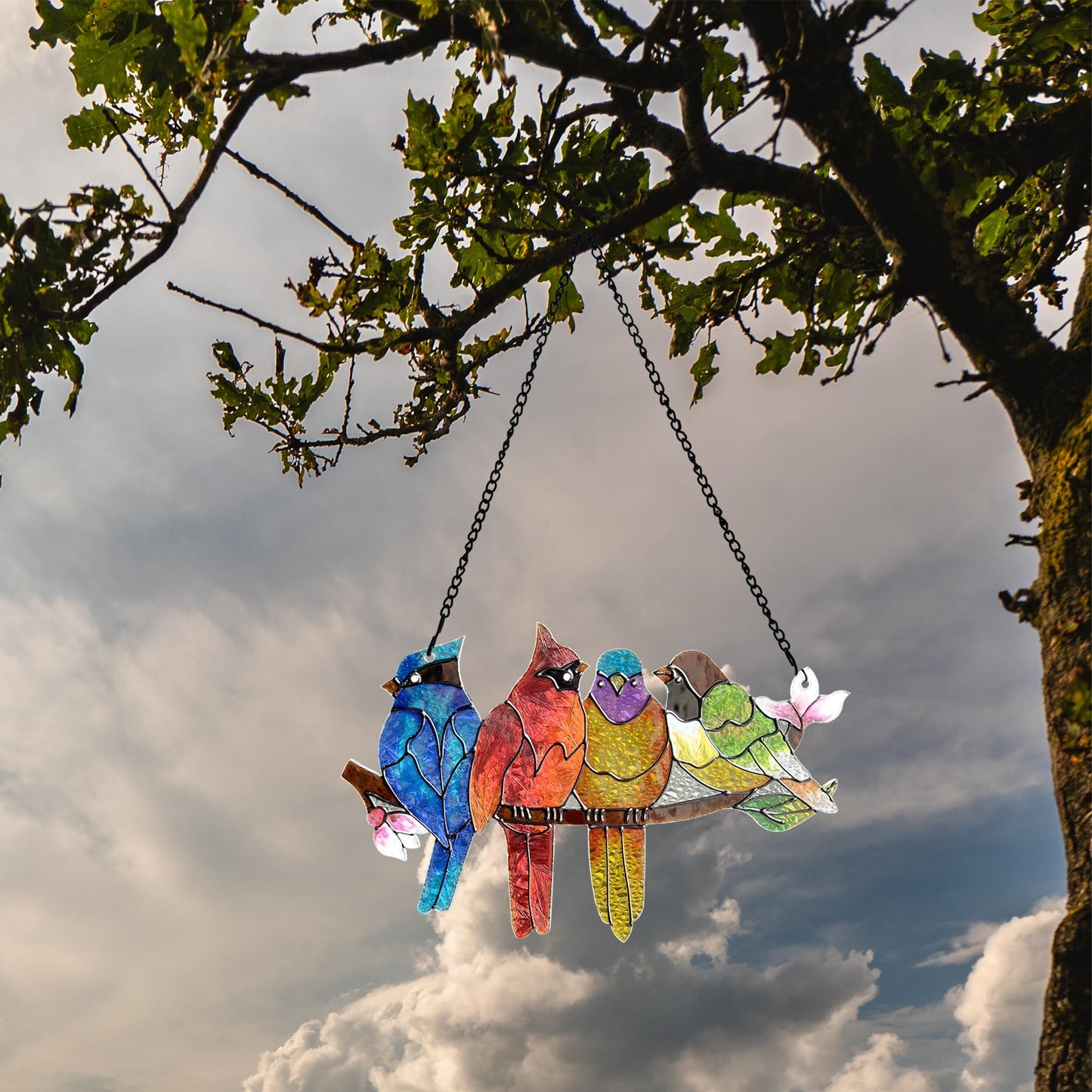 DASTOLL Stained Glass Window Hanging - Birds on A Branch Suncatcher for Window Doors Home Decoration, Valentine's Day Mother's Day Birthday Bird Lover Gifts for Women, Men, and Mom Grandma