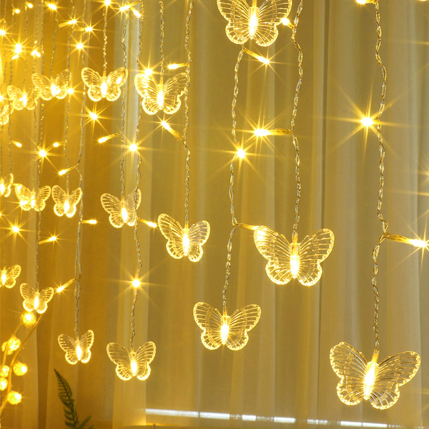 Decorman Butterfly Curtain Lights, 13ft 96 LED USB Window Fairy Lights 16 Butterflies 8 Modes Firefly Twinkle Timer String Lights with Remote for Room Bedroom Wall Ceiling Party Wedding Christmas