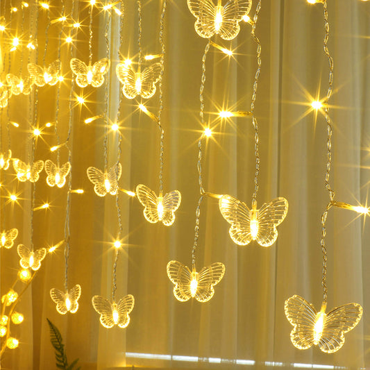 Decorman Butterfly Curtain Lights, 13ft 96 LED USB Window Fairy Lights 16 Butterflies 8 Modes Firefly Twinkle Timer String Lights with Remote for Room Bedroom Wall Ceiling Party Wedding Christmas