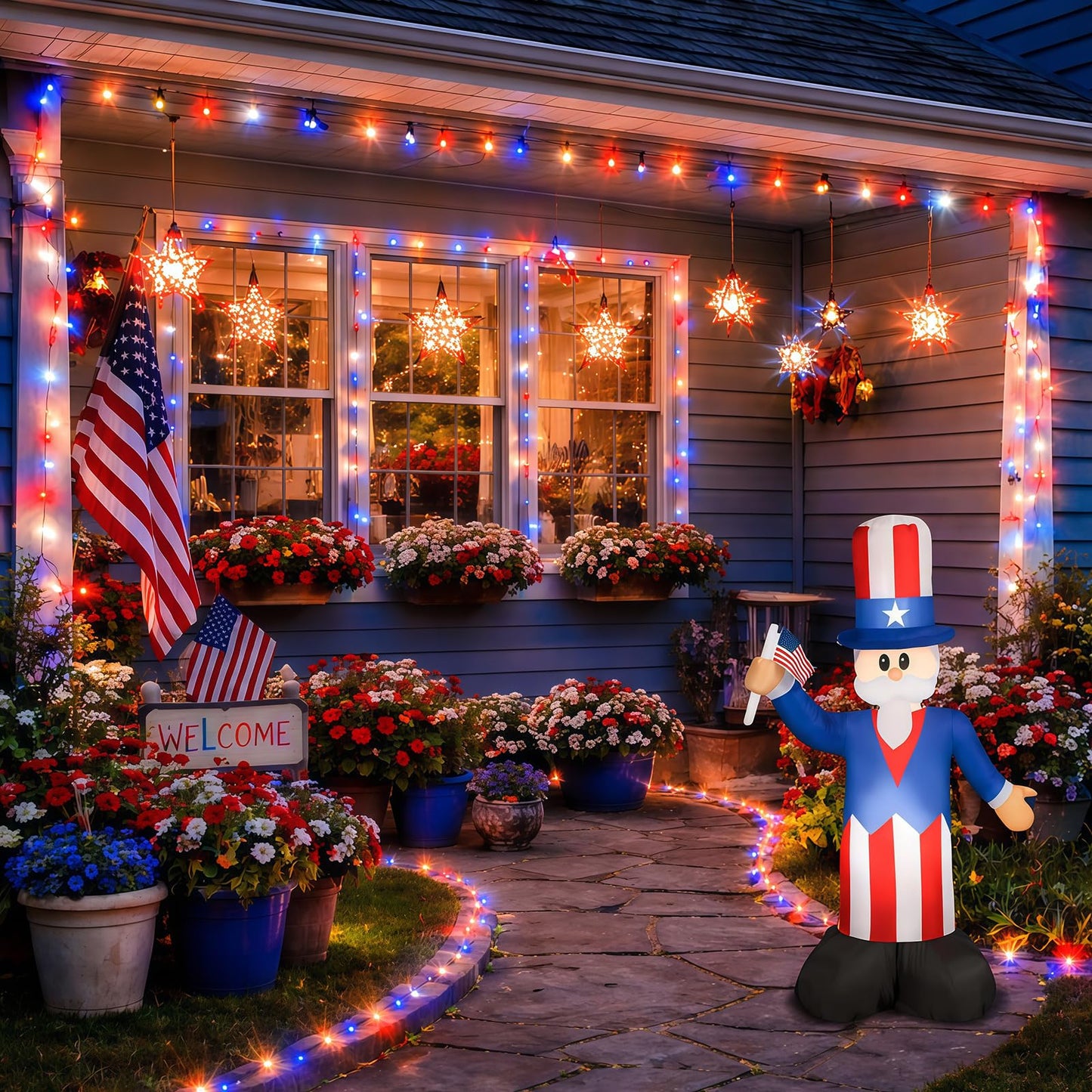Couah 2 Pack 100 LED 38.4FT Red White and Blue Lights Battery Operated, Patriotic 4th of July Lights 8 Modes-Timer Indoor Outdoor Party Patriotic Memorial Day Independence 4th of July Decorations