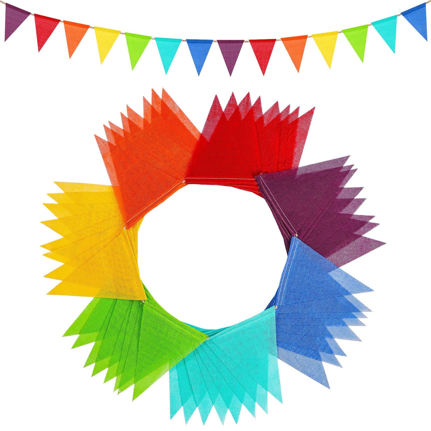 Jutevo 112 Flags/72ft Pennant Banner Flags Garland, Triangle Banner Pennant Flags on a String, Rainbow Burlap Pennant Banner Garland Bunting Banner for Outdoor Birthday Party Decorations Rainbow