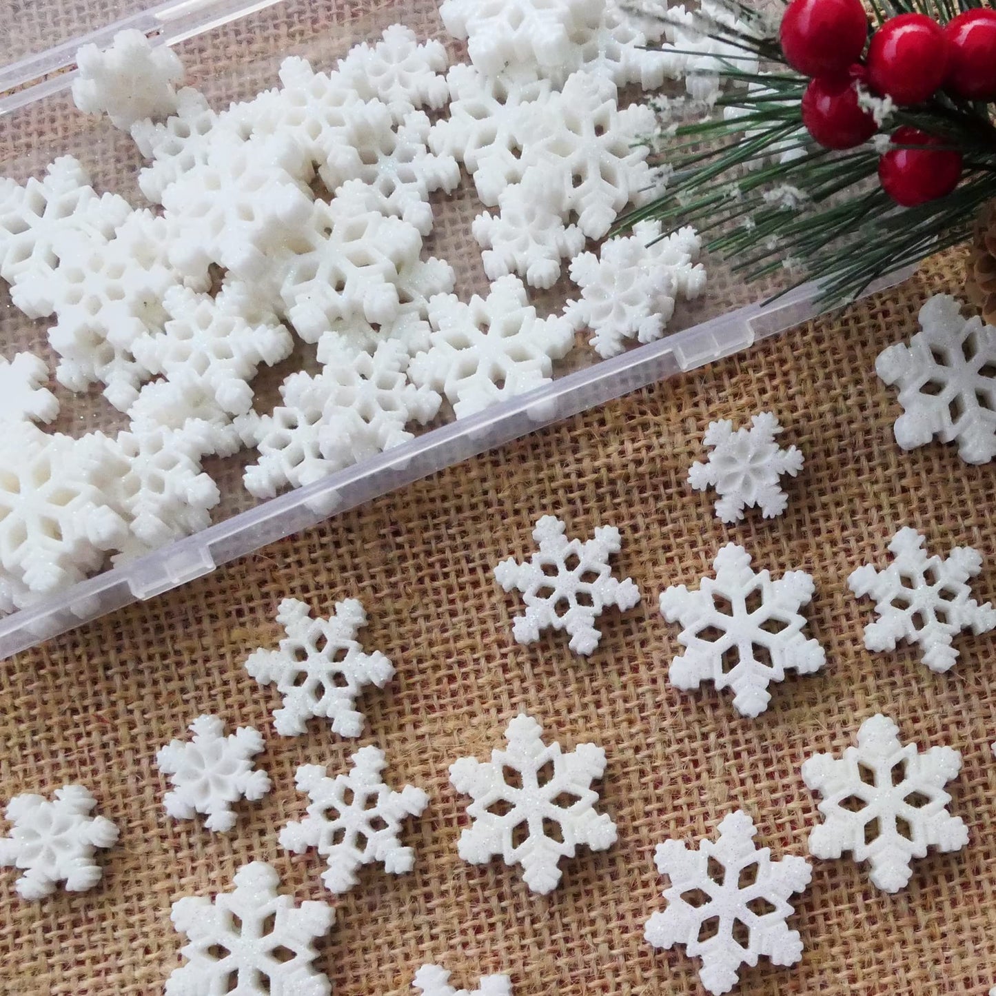 HADDIY Small Snowflakes for Craft,60 Pcs White Glitter Plastic Mini Snowflake for Christmas Embellishments and Winter Party DIY Craft Decoration-3 Different Size