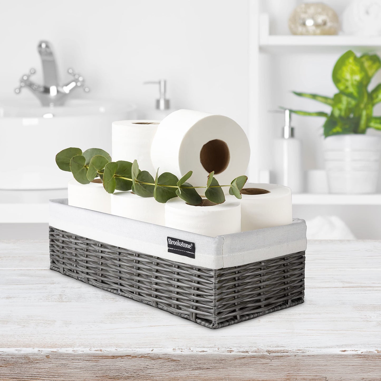 Brookstone Wicker Shelf Storage Basket Decorative Shelf Bin, bathroom organizers and storage, Boho Living Room Decor, Spring Storage 2026 - Single Basket