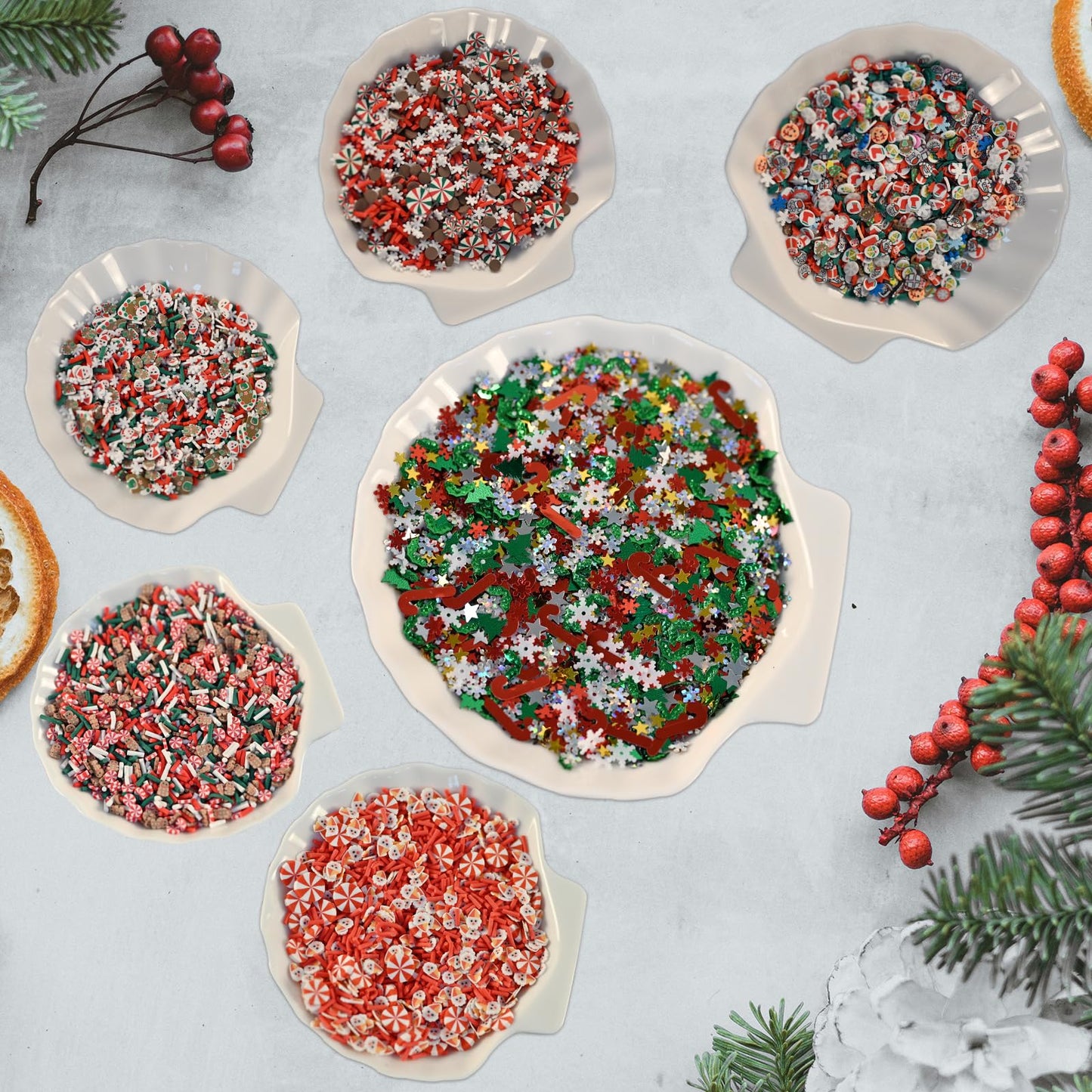 LIKETURE Fake Sprinkles 180g Fake Christmas Sprinkles Non-edible Craft Sprinkles Faux Sprinkles for Crafts Plastic Sprinkle Decoration Slime Sprinkles Slime Add Ins Shaker Card Filler (12 Bottles)