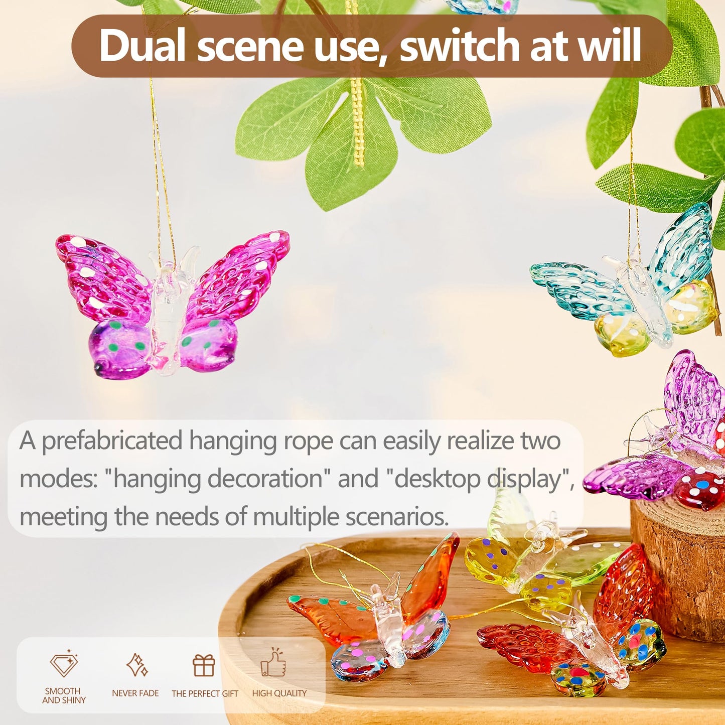 Set of 4 Crystal Butterfly Hanging Ornament 1.7in Glass Butterflies Ornaments Gifts for Women