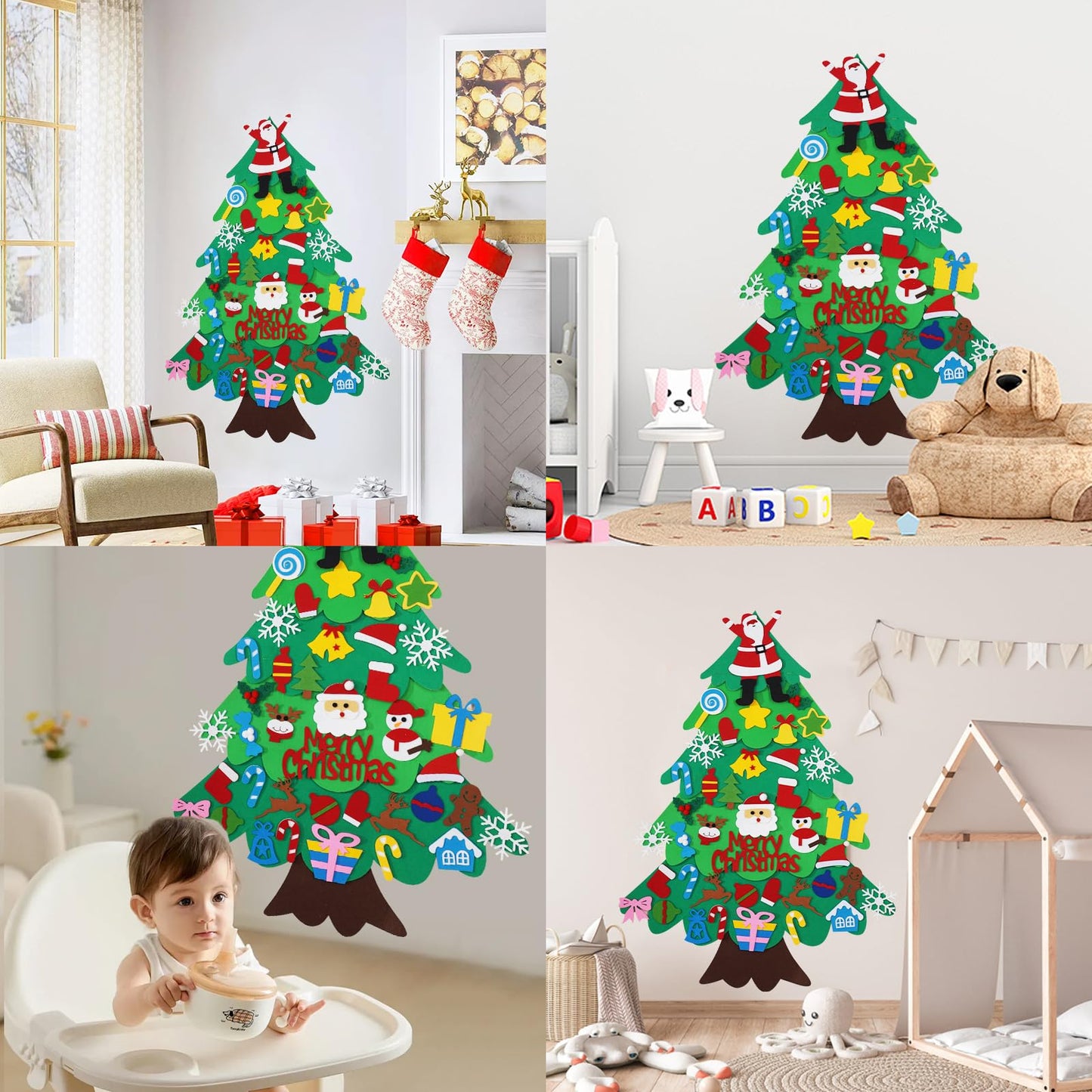 Srkmxzr Felt Christmas Tree for Toddlers, Felt Christmas Tree with Lights, 38Pcs DIY 3D Wall Hanging Christmas Trees for Toddler Baby Kid Child, Felt Craft Kits for Xmas Party Decor Gift
