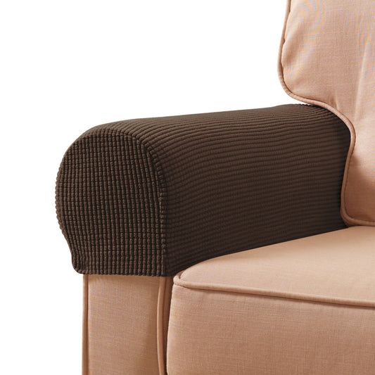 SUBRTEX Stretch Couch Arm Covers Set of 2, Checkered Sofa Arm Slipcovers, Anti-Slip Armrest Covers for Recliner and Armchairs, Pet Proof, High Stretchy, Hook & Loop Tape, Chocolate