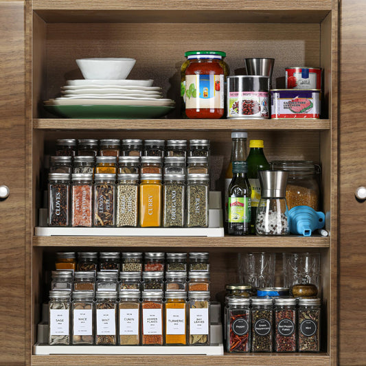 NETANY 24 Pcs Glass Spice Jars with Bamboo Lids, 4 oz Glass Jars with Minimalist Farmhouse Spice Labels Stickers, Collapsible Funnel, Seasoning Storage Bottles for Spice Rack, Cabinet, Drawer