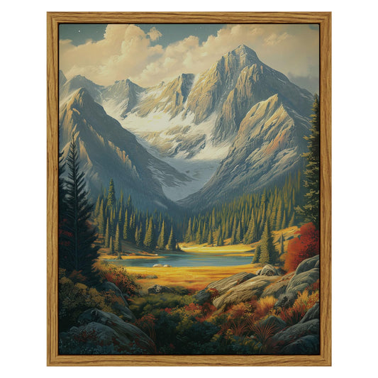 InSimSea Framed Canvas Wall Art, Vintage National Park Art for Living Room Hallway Shelf, 10x8in, Rocky Mountain Valley Landscape Painting, Rustic Cozy Mid Century Small Nature Decor