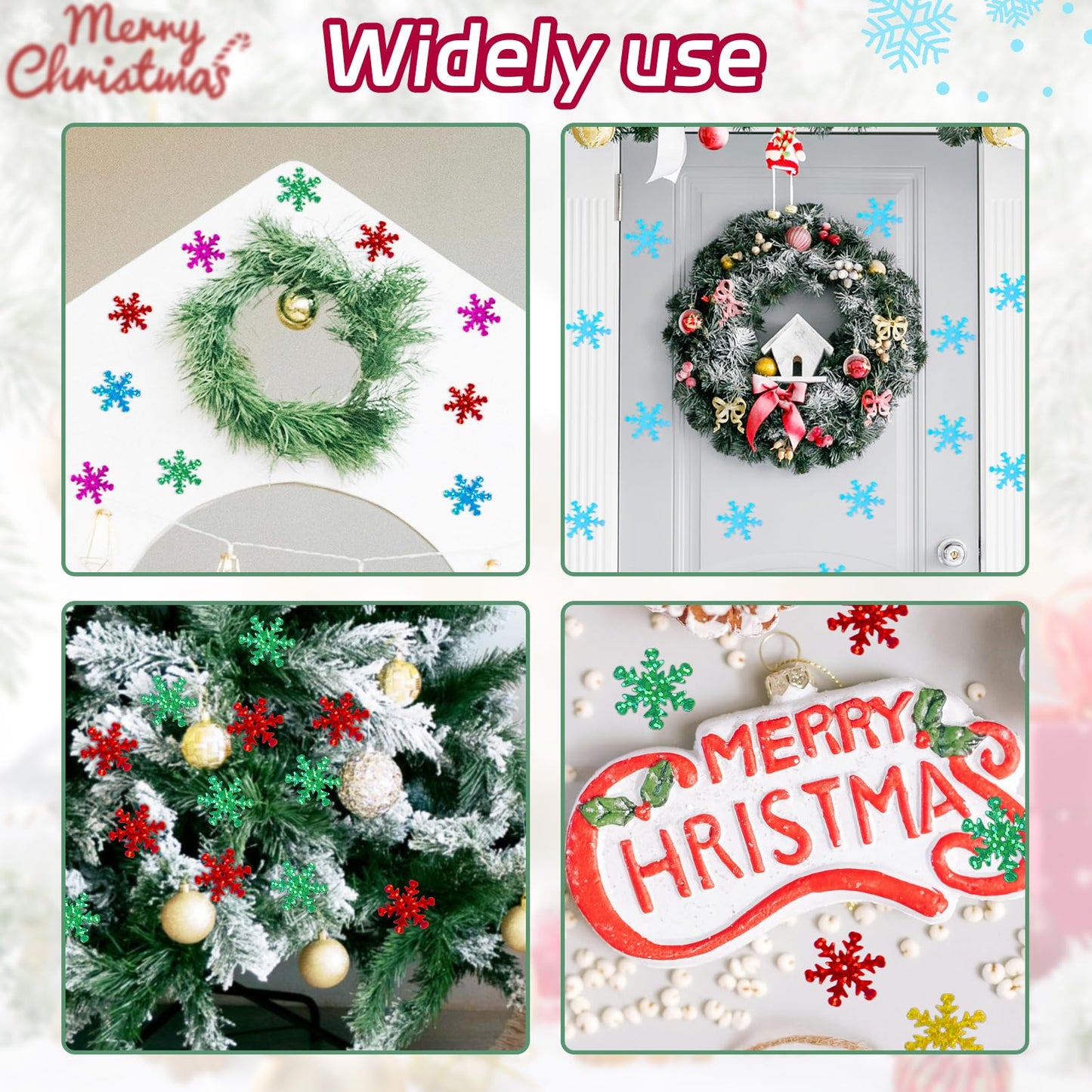 Giftmeet Silver Snowflake Decorations, 2080 Pcs, 0.9 Inch Plastic Shinny Glitter Christmas Snowflake Ornaments for Multiple Occasions