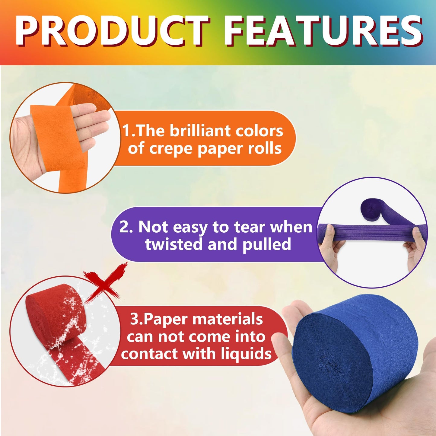 Oun Nana Crepe Paper Streamers 6 Rolls Rainbow Streamers 2.2 Inches 738 Feet, Streamers Party Supplies for Birthday, Wedding, Baby Shower, Bachelorette Party, Graduations Decorations, DIY Crafts
