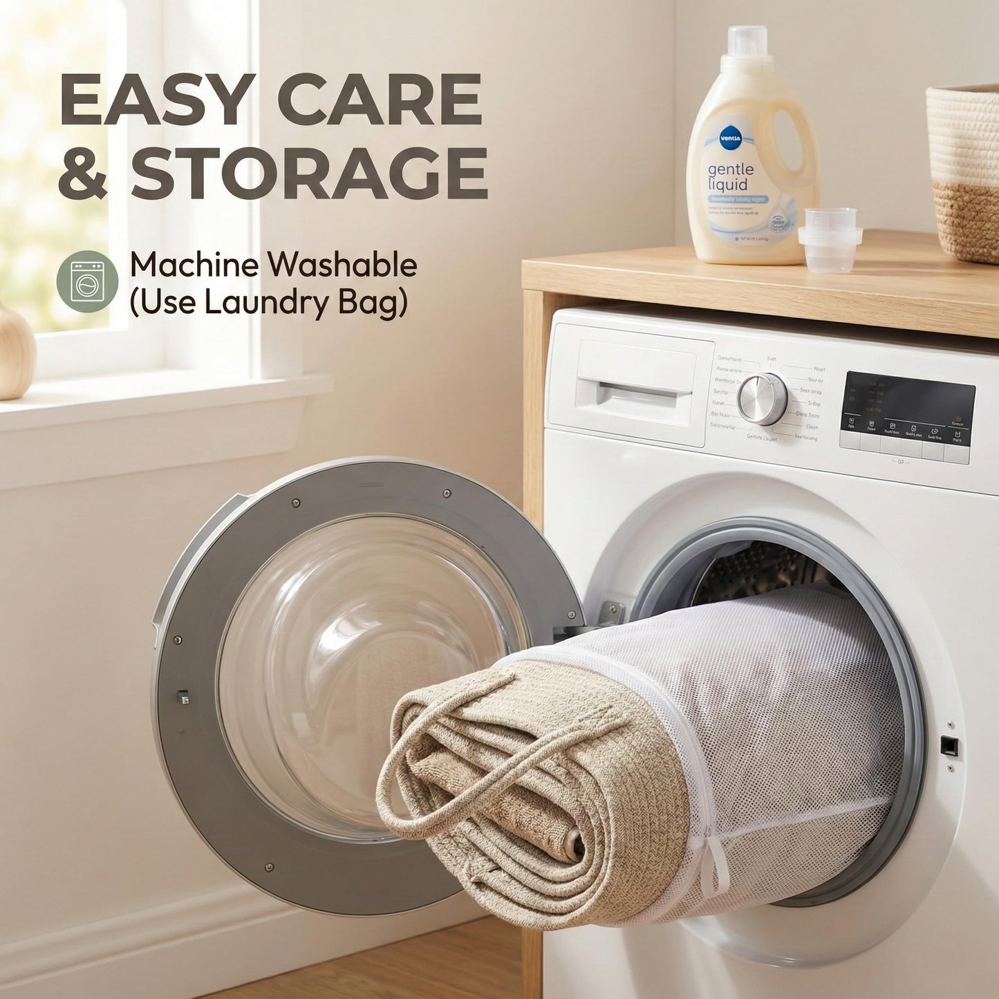 JMvicyroam 65L Extra Large Blanket Basket for Living Room - Woven Cotton Rope Laundry Hamper with Reinforced Handles - Storage Bin for Pillows, Comforters & Toys - Machine Washable,Oatmeal