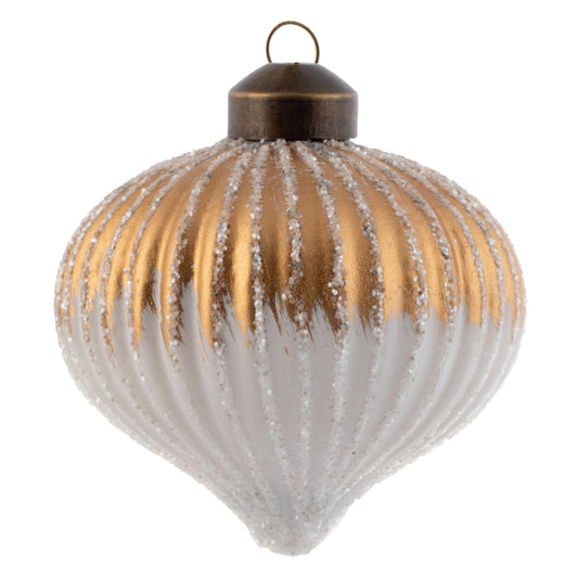 Karma, Christmas Hanging Ornament, Ombre Glitter Fluted Glass Drop Ornament Bronze/White