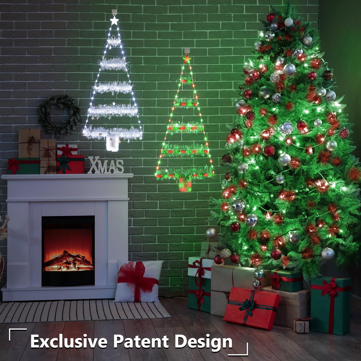 Toodour Christmas Decorations Indoor Lights, 2.65ft LED Christmas Lights, Red & Green Wall Window Hanging Light, Battery Operated Holiday Decoration for Outdoor Garden New Year Home Decor