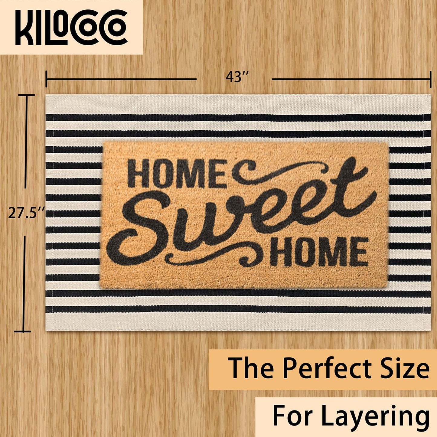 KILOCOCO Beige Striped Rug 2.3'x3.6' Indoor Outdoor Rugs Front Door Mat Hand Woven Cotton Washable Striped Layered Doormats for Front Porch/Kitchen/Farmhouse/Entryway/Patio