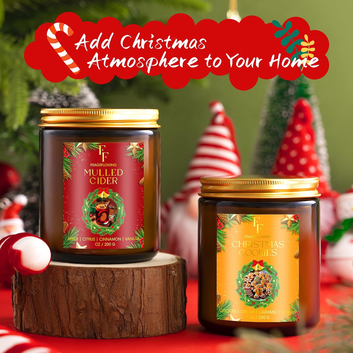 Christmas Candles Set, Scented Candles for Home, 4 Pack Holiday Natural Soy Candles, Christmas Gifts for Women Men, Festival Fragrance of Balsam Cedar/Cookies/Mulled Cider/Cinnamon