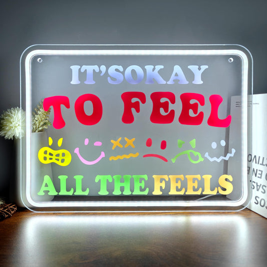 It's Okay to Feel All the Feels Neon Sign Emotional Wellness Wall Art Multi-Color Motivational Decor Teen Room Dorm Light,Classroom Wall Decoration USB Powered