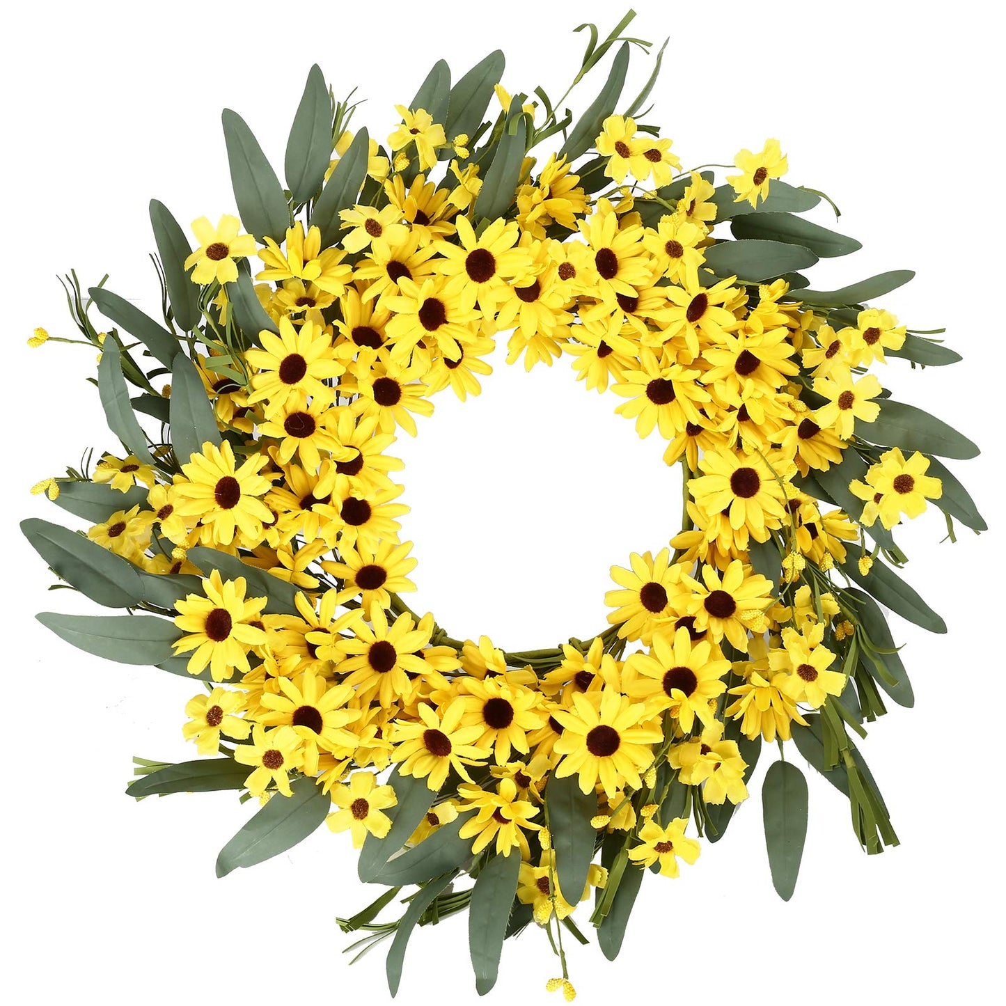 JINGHONG Yellow Spring Wreath 22 Inch Summer Wreath with Sunflower and Daisy Flower Wreaths for Front Door Window Wall Decoration and Indoor Outdoor Decor