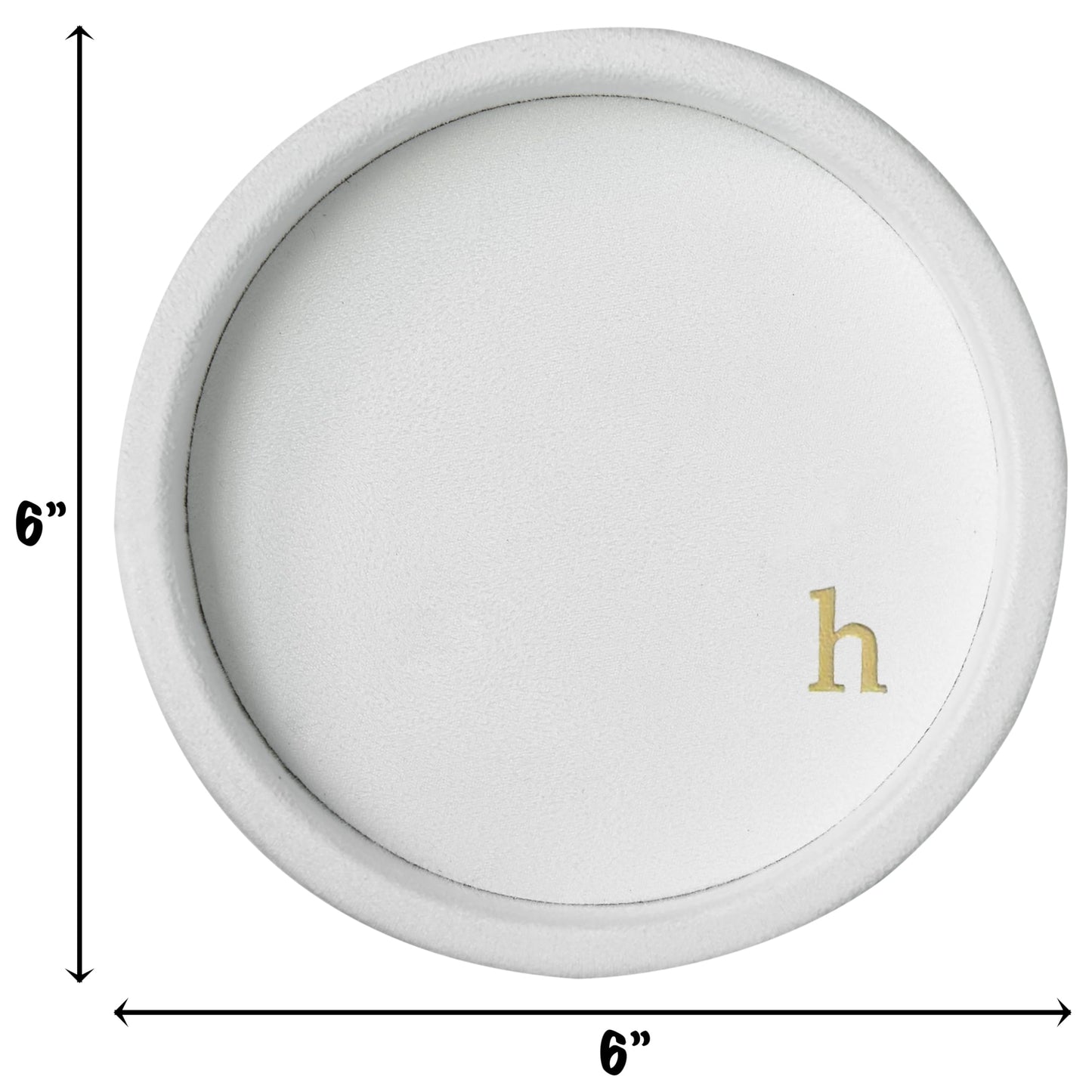 COLLECTIVE HOME - Velvet Jewelry Tray, 6" Monogrammed Jewelry Dish, Smooth Velour Display Dish for Rings, Earrings, Necklaces, Makeup, Personalized Gifts for Women (White-h)