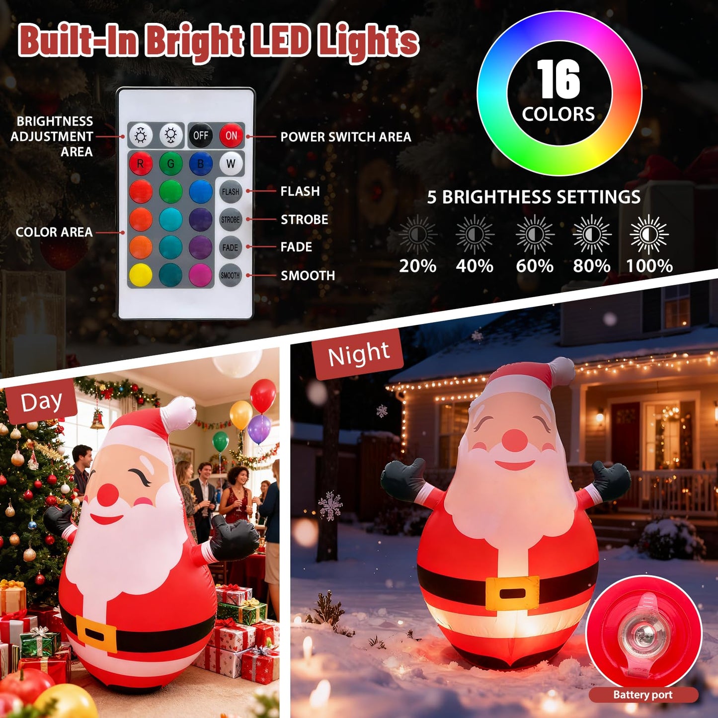 Christmas Inflatable Yard Decoration,Blow Up 5FT Lighted up Inflatable Santa Claus Outdoor,Giant Christmas Outdoor Decor Ornaments with Built-in LED Lights for Xmas Holiday Lawn Garden Patio