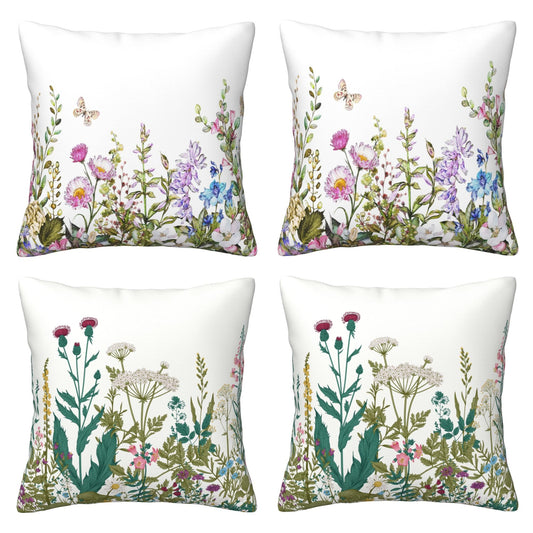 CCOCND Wildflowers Throw Pillow Covers 18x18 Set of 4 Farmhouse Decorative Pillow Covers Floral Outdoor Patio Pillow Cases Cushions Cover for Living Room Couch Sofa Bed Home Decor