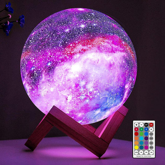 BRIGHTWORLD Moon Lamp Galaxy Lamp 5.9 inch 16 Colors LED 3D Moon Light, Remote & Touch Control Moon Night Light Gifts for Girls Boys Kids Women Birthday（Wooden Base）