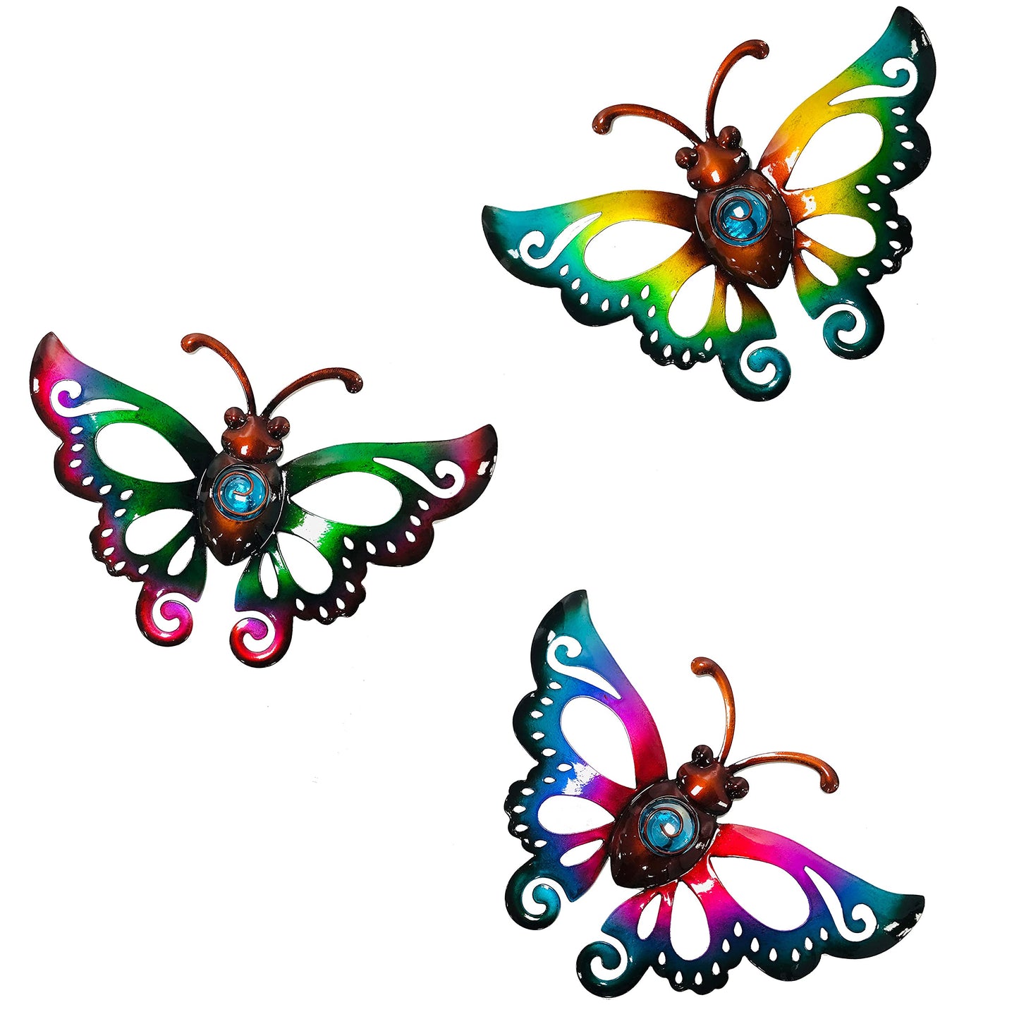 BVLFOOK Garden Decor Clearance Metal Butterfly Wall decor 3D Wall Art Hanging Valentine for Patio Fence, Set of 3, 9 inch, Indoor Outdoor Valentine Gift for Family