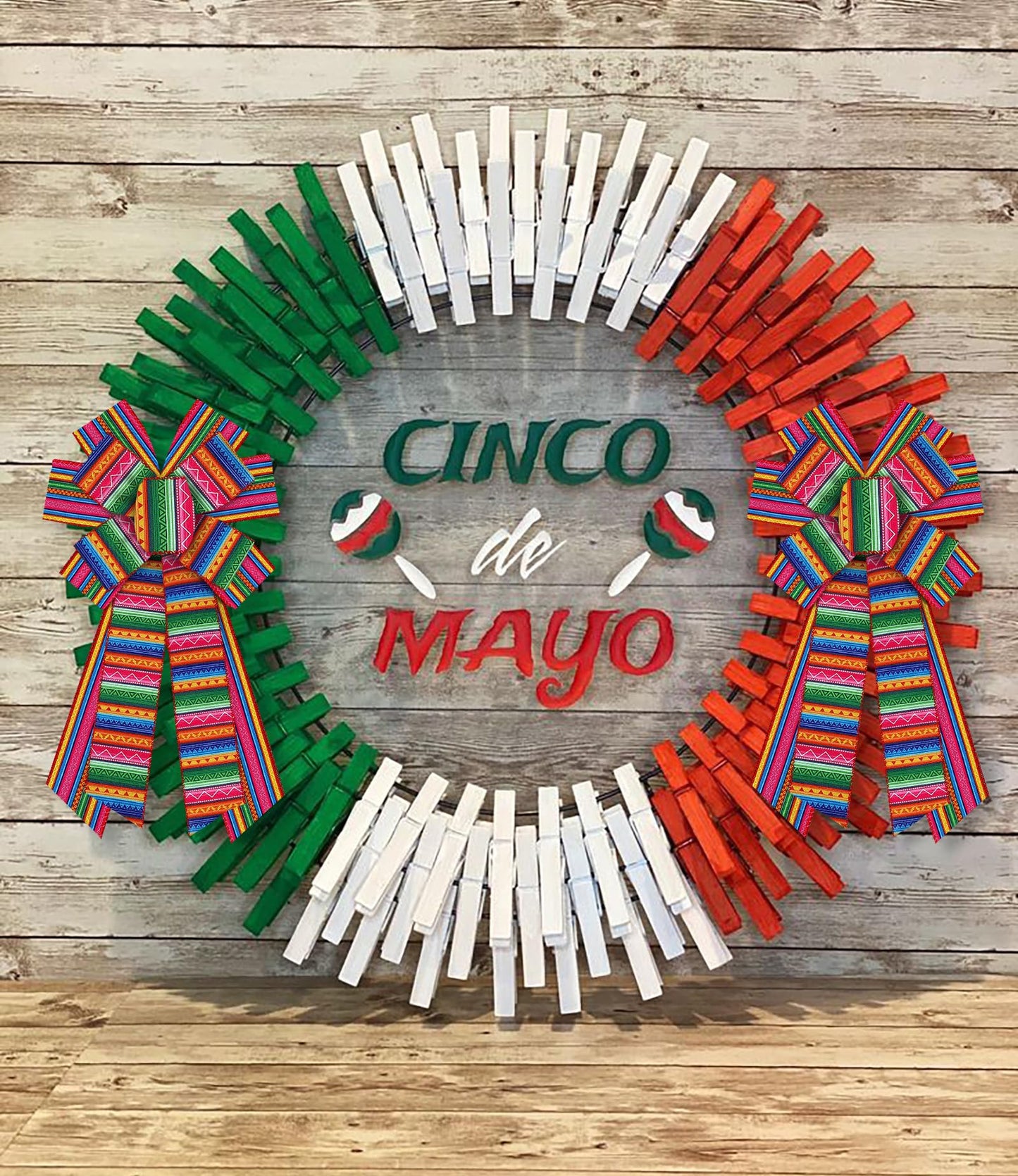 Estivaux 2 Rolls Mexican Fiesta Ribbons for Wreath Bows, 2.5"×10 Yards Wired Edge Ribbons Cinco de Mayo Craft Ribbon Mixed Color Stripes Wired Ribbons for Crafting Sewing DIY Crafts Supplies