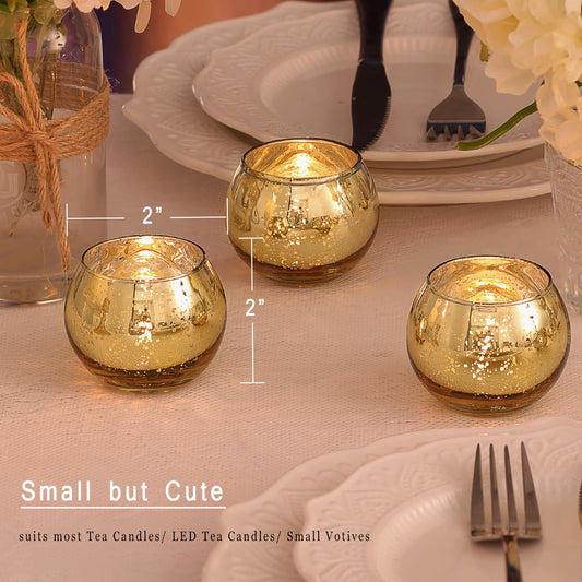 LAMORGIFT 12 Pcs Gold Votive Candle Holders- Gold centerpieces for Tables, Mercury Glass Votives for Wedding, Rehearsal Dinner, Engagement, Birthday Party Decorations