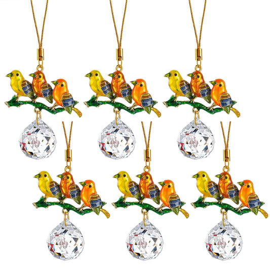 H&D HYALINE & DORA 6 Pcs Birds on Branches with Ball Prism Suncatchers Birds Hanging Ornament Indoor Decorations for Holiday Present Ideas