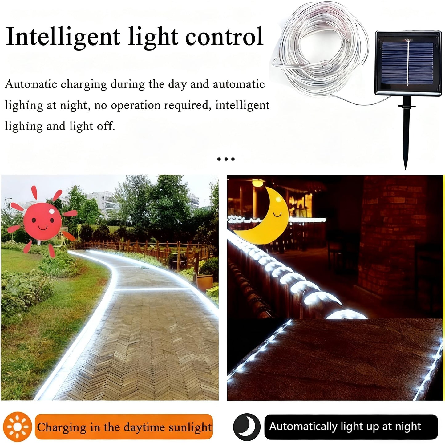 KUshopfast Solar Rope Lights Outdoor Waterproof, 66 Feet 200 LED 8 Modes Fairy Lights String Light, Cool White Tube Light with Solar Panel for Outside Garden Yard Patio Decoration