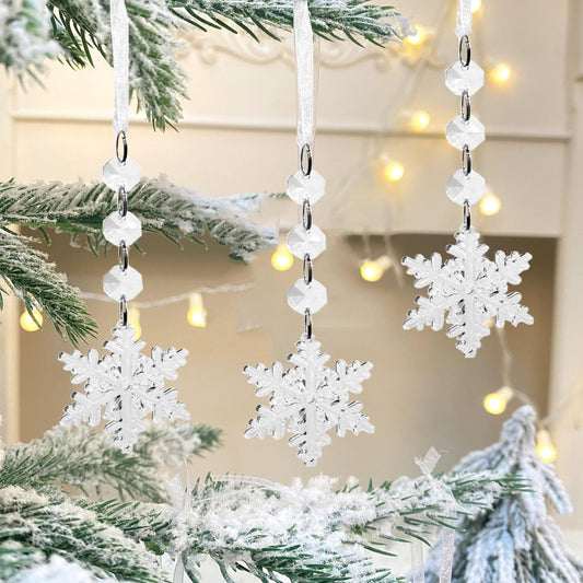 MIAO JIN 20 Pcs Plastic Winter Snowflake Drip Ornaments Xmas Tree Hanging Decorations for Christmas Tree Wedding Birthday Party Home Window Door Decorations (Transparency)